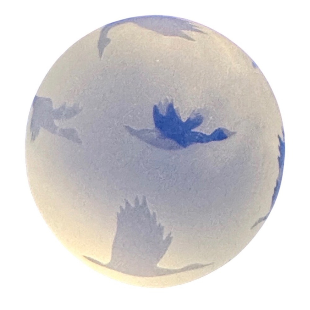 Signed Arthur Court Frosted Art Glass Paperweight Etched Birds Geese Sphere